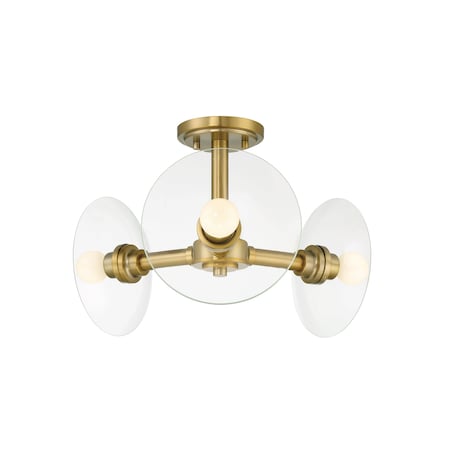 Designers Fountain Litto 14.75in 3-Light Brushed Gold Modern Semi Flush Mount Light D294C-SF-BG